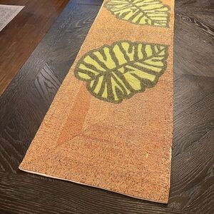 Beaded Table Runner/centerpiece monstera plants beige green leafs beads